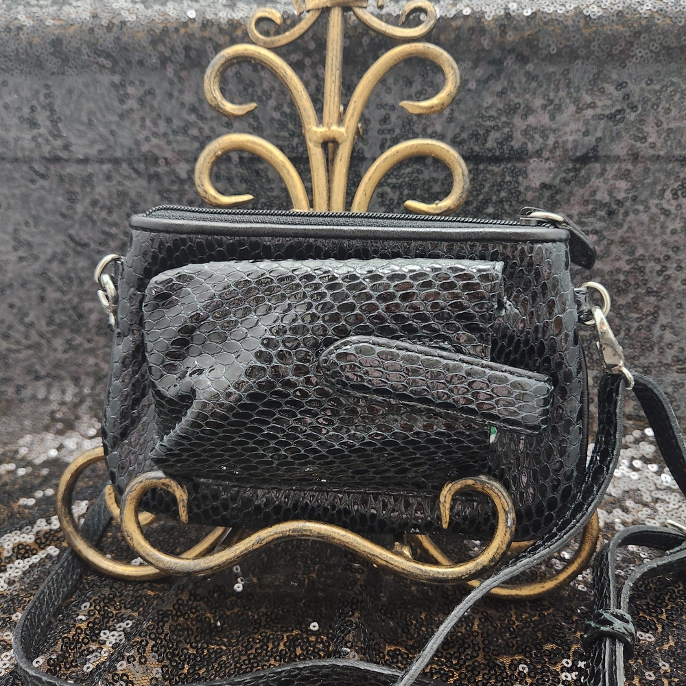 Brighton Black Pebbled Leather And Python Print M… - image 3